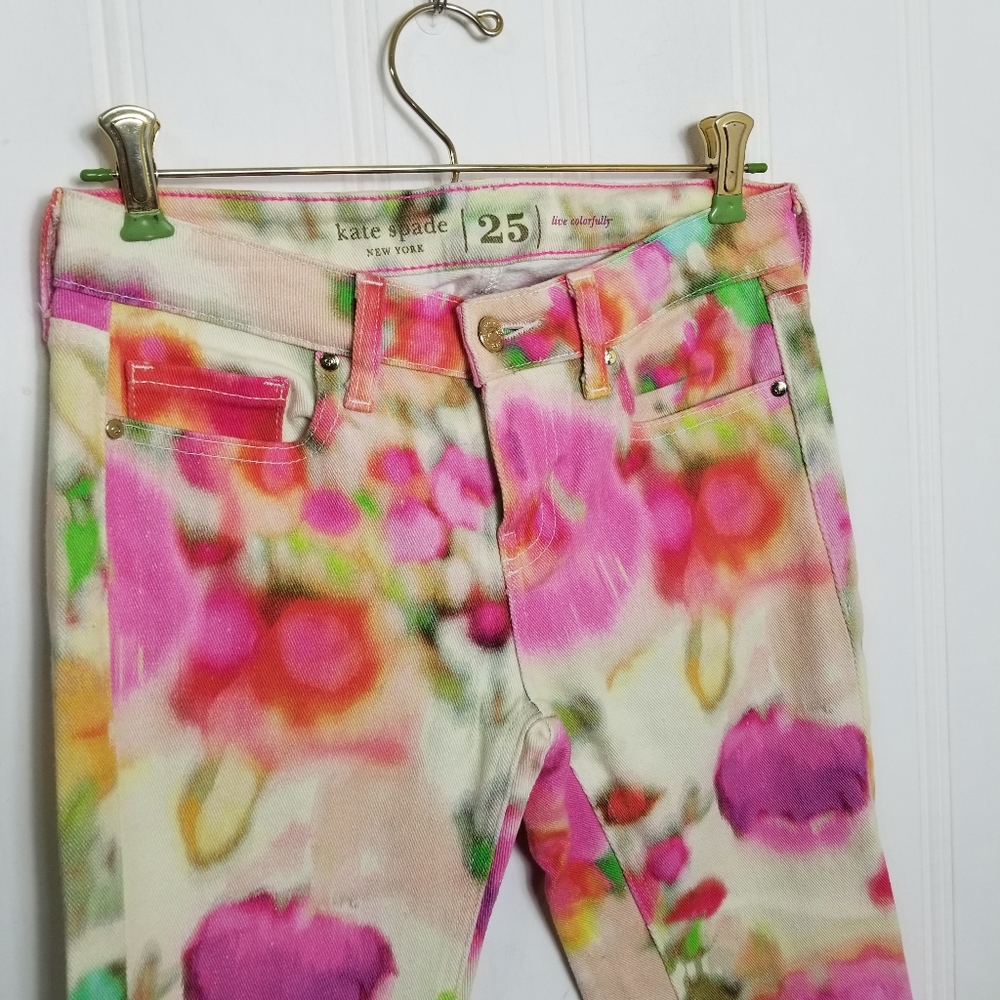 Kate Spade Broome St Watercolor Cropped Jeans Y2K Coquette Boho 25 - Picture 3 of 16